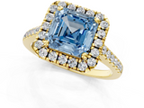 Yellow gold Fancy Blue Asscher  Halo Pavé Diamond Engagement Ring with Four-Prong Setting_4