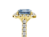 Yellow gold Fancy Blue Asscher  Halo Pavé Diamond Engagement Ring with Four-Prong Setting_8