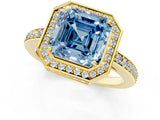 Yellow gold Fancy Blue Asscher  Halo Pave Band Solitaire Ring with Prong Setting_52