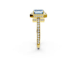 Yellow gold Fancy Blue Asscher  Halo Pave Band Solitaire Ring with Prong Setting_53