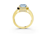 Yellow gold Fancy Blue Asscher  Halo Pave Band Solitaire Ring with Prong Setting_54