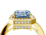 Yellow gold Fancy Blue Asscher  Halo Pave Band Solitaire Ring with Prong Setting_55