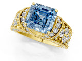 Yellow gold Fancy Blue Asscher  Halo Pave Diamond Engagement Ring with Milgrain Detailing_47