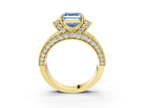 Yellow gold Fancy Blue Asscher  Halo Pave Diamond Engagement Ring with Milgrain Detailing_49