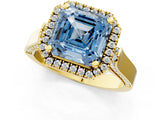 Yellow gold Fancy Blue Asscher  Halo Pave Split Shank Prong Setting Ring_27
