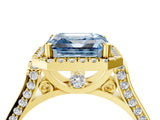 Yellow gold Fancy Blue Asscher  Halo Pave Split Shank Prong Setting Ring_30