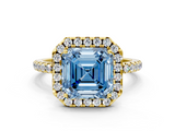 Yellow gold Fancy Blue Asscher  Halo Round Diamond Pavé Band Four-Prong Ring_3