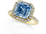 Yellow gold Fancy Blue Asscher  Halo Round Diamond Pavé Band Four-Prong Ring_4