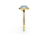 Yellow gold Fancy Blue Asscher  Halo Round Diamond Pavé Band Four-Prong Ring_5
