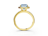 Yellow gold Fancy Blue Asscher  Halo Round Diamond Pavé Band Four-Prong Ring_6