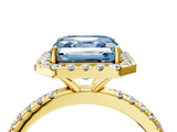 Yellow gold Fancy Blue Asscher  Halo Round Diamond Pavé Band Four-Prong Ring_7