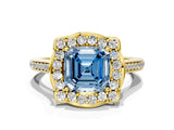 Yellow gold Fancy Blue Asscher  Halo Round Diamond Pave Band with Four-Prong Setting_57