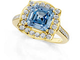 Yellow gold Fancy Blue Asscher  Halo Round Diamond Pave Band with Four-Prong Setting_58