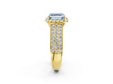Yellow gold Fancy Blue Asscher  Halo Round Diamond Pave Band with Prong Setting 3