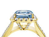 Yellow gold Fancy Blue Asscher  Halo Round Diamond Pave Band with Prong Setting 5