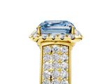 Yellow gold Fancy Blue Asscher  Halo Round Diamond Pave Band with Prong Setting