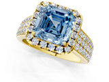 Yellow gold Fancy Blue Asscher  Halo Round Diamond Pave Band with Prong Setting_13
