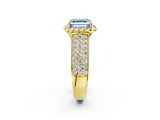 Yellow gold Fancy Blue Asscher  Halo Round Diamond Pave Band with Prong Setting_14