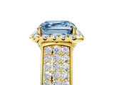 Yellow gold Fancy Blue Asscher  Halo Round Diamond Pave Band with Prong Setting_17