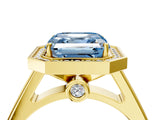 Yellow gold Fancy Blue Asscher  Halo Solitaire Diamond Ring with Pave Band and Bezel Setting_51