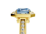 Yellow gold Fancy Blue Asscher  Halo Solitaire Diamond Ring with Pave Band and Bezel Setting_52