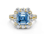 Yellow gold Fancy Blue Asscher  Halo Split Shank Diamond Engagement Ring with Pave Band and Four-Prong Setting_17