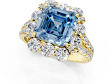 Yellow gold Fancy Blue Asscher  Halo Split Shank Diamond Engagement Ring with Pave Band and Four-Prong Setting_18