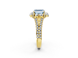 Yellow gold Fancy Blue Asscher  Halo Split Shank Diamond Engagement Ring with Pave Band and Four-Prong Setting_19