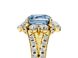 Yellow gold Fancy Blue Asscher  Halo Split Shank Diamond Engagement Ring with Pave Band and Four-Prong Setting_22