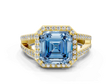 Yellow gold Fancy Blue Asscher  Halo Split Shank Diamond Ring with Four-Prong Setting_17
