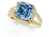 Yellow gold Fancy Blue Asscher  Halo Split Shank Diamond Ring with Four-Prong Setting_18