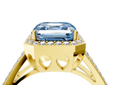 Yellow gold Fancy Blue Asscher  Halo Split Shank Diamond Ring with Four-Prong Setting_21