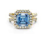 Yellow gold Fancy Blue Asscher  Halo Split Shank Diamond Ring with Pavé Setting_43