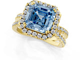 Yellow gold Fancy Blue Asscher  Halo Split Shank Diamond Ring with Pavé Setting_44