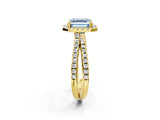 Yellow gold Fancy Blue Asscher  Halo Split Shank Diamond Ring with Pavé Setting_45
