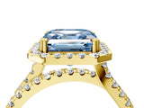Yellow gold Fancy Blue Asscher  Halo Split Shank Diamond Ring with Pavé Setting_47