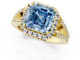 Yellow gold Fancy Blue Asscher  Halo Split Shank Diamond Ring with Prong Setting_1