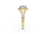 Yellow gold Fancy Blue Asscher  Halo Split Shank Diamond Ring with Prong Setting_2