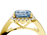 Yellow gold Fancy Blue Asscher  Halo Split Shank Diamond Ring with Prong Setting_4