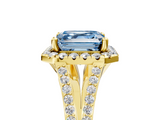 Yellow gold Fancy Blue Asscher  Halo Split Shank Diamond Ring with Prong Setting_5