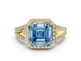 Yellow gold Fancy Blue Asscher  Halo Split Shank Pave Diamond Ring with Four-Prong Setting_47