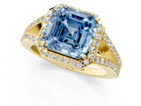 Yellow gold Fancy Blue Asscher  Halo Split Shank Pave Diamond Ring with Four-Prong Setting_48