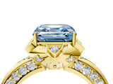 Yellow gold Fancy Blue Asscher  Halo Split Shank Pave Diamond Ring with Petal Prong Setting_25