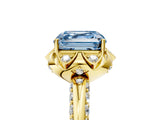 Yellow gold Fancy Blue Asscher  Halo Split Shank Pave Diamond Ring with Petal Prong Setting_26