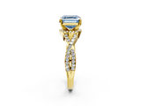 Yellow gold Fancy Blue Asscher  Halo Twist Band Solitaire Prong Setting Ring_2