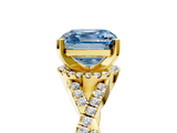 Yellow gold Fancy Blue Asscher  Halo Twist Band Solitaire Prong Setting Ring_5