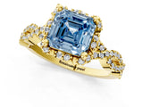 Yellow gold Fancy Blue Asscher  Halo Twist Band Solitaire Ring with Six-Prong Setting_34