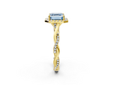 Yellow gold Fancy Blue Asscher  Halo Twist Band Solitaire Ring_2
