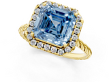 Yellow gold Fancy Blue Asscher  Halo Twisted Band Four-Prong Diamond Ring_1