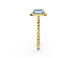 Yellow gold Fancy Blue Asscher  Halo Twisted Band Four-Prong Diamond Ring_2